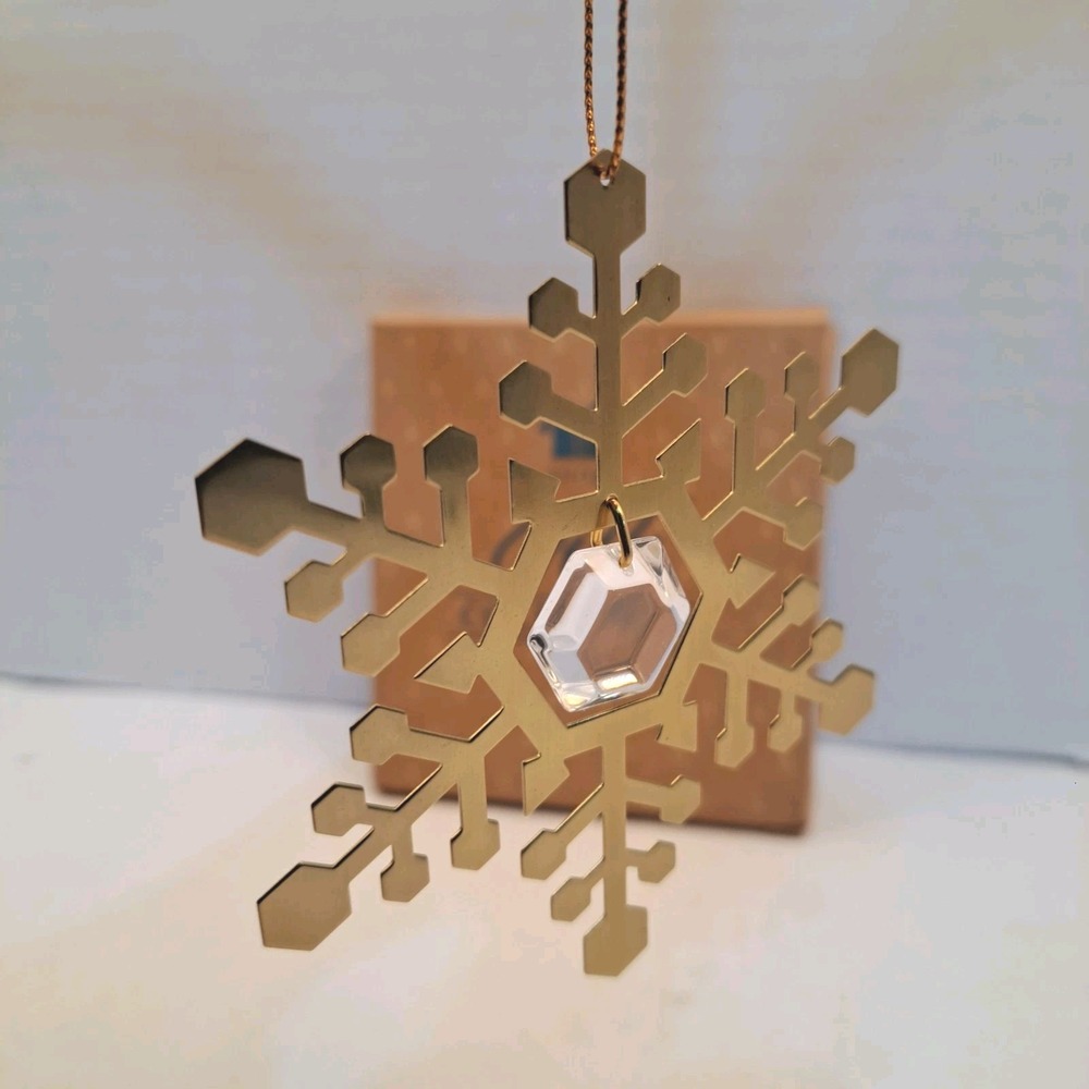 Vintage Avon Gold Brass Snowflake Christmas Ornament Rhinestone